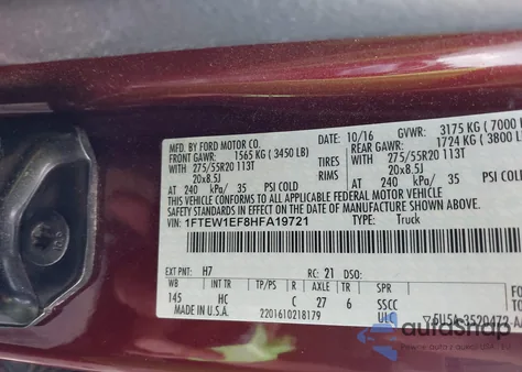 2017 Ford F-150 Lariat z USA, uszkodzony, nr VIN 1FTEW1EF8HFA19721